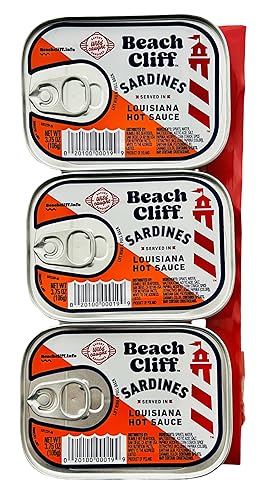 Beach Cliff Sardinas en salsa picante de Louisiana tres latas de 375 onzas con bolsa de almacenamiento sobrante Sin gluten apto para keto Ideal