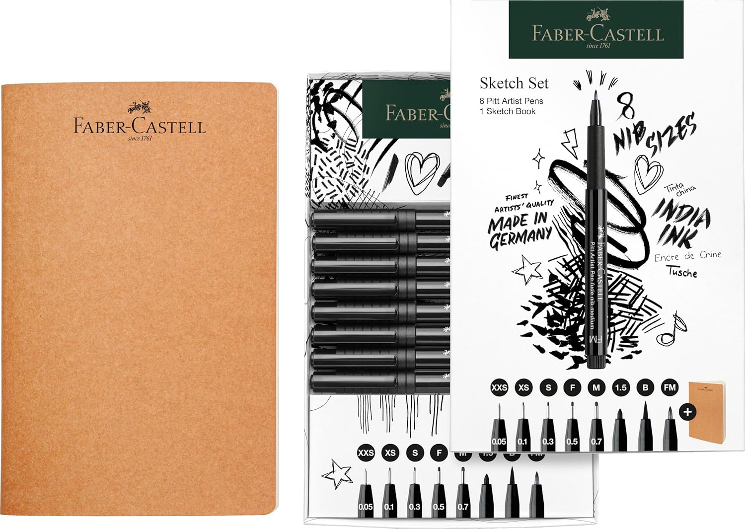 Faber-Castell 267136 Paris Gift Set, 12 Pitt Artist Pens, Line Widths FM, S, B