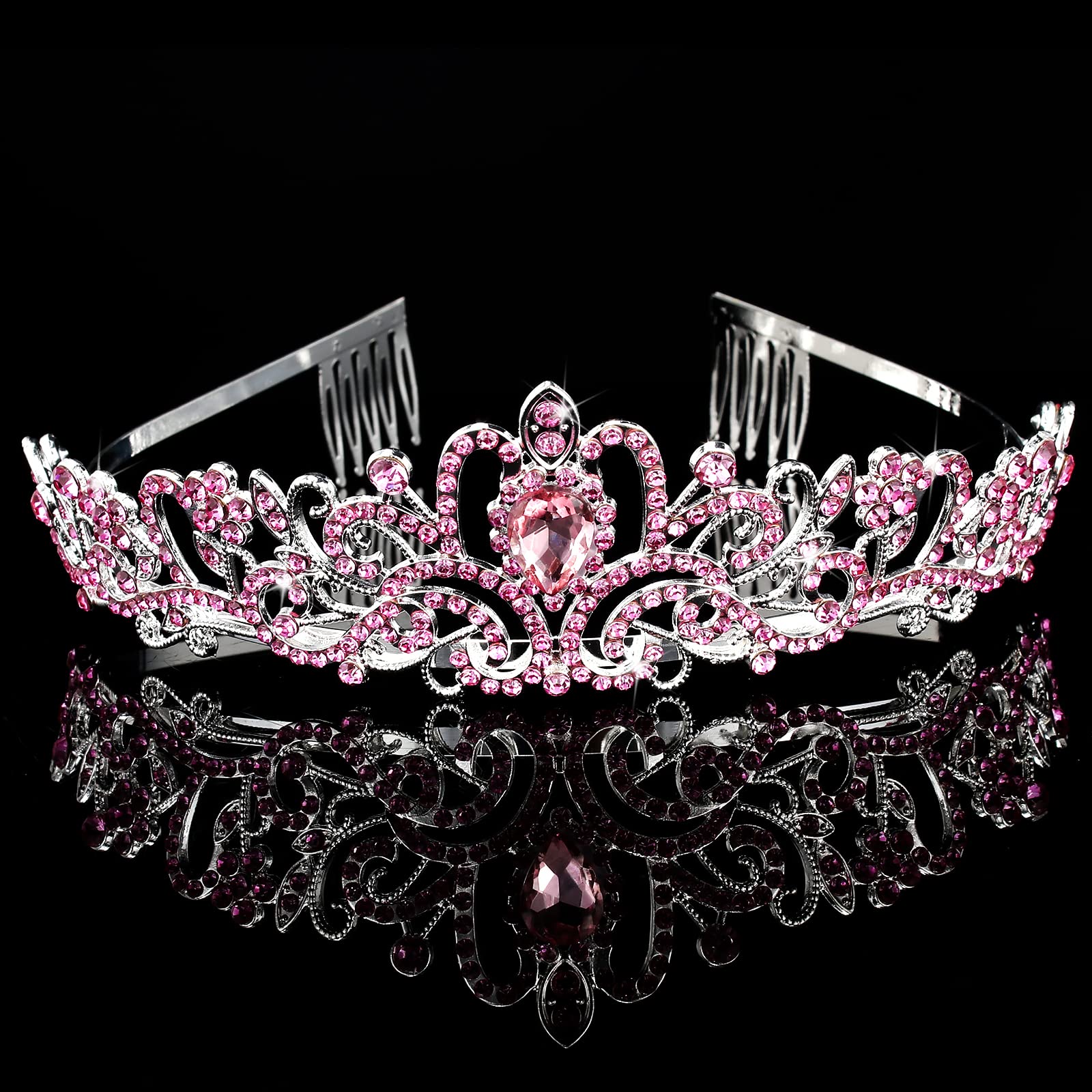 CIEHER Princess Crown and Birthday Sash Set, Pink Tiara for Women, Birthday Decorations for Girls, Gifts