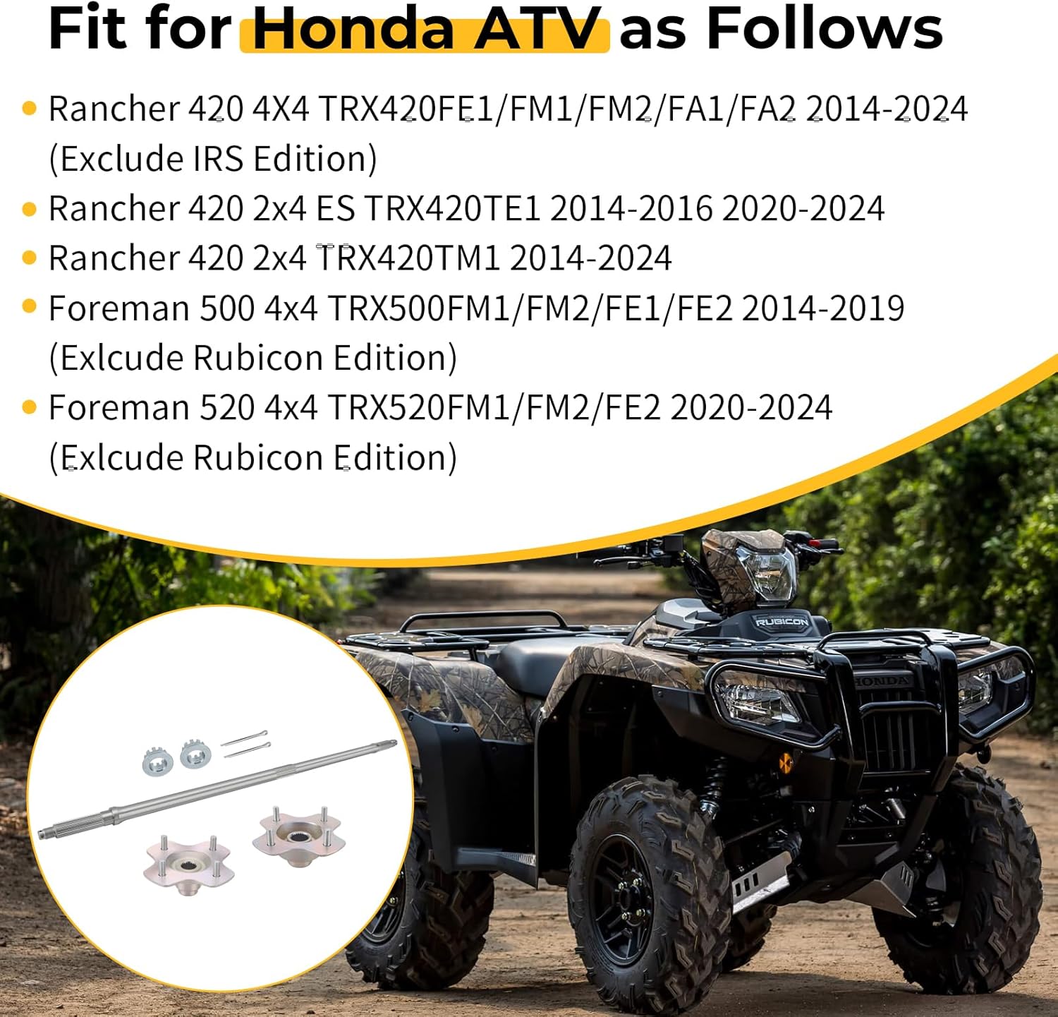 M MATI Rear Axle Shaft & Rear Left&Right Wheel Hub for Honda Rancher 420 Foreman 500 Foreman 520 2x4 4X4 TRX420 TRX500 TRX520 42311-HR3-A20 42610-HR3-A20 42620-HR3-A20