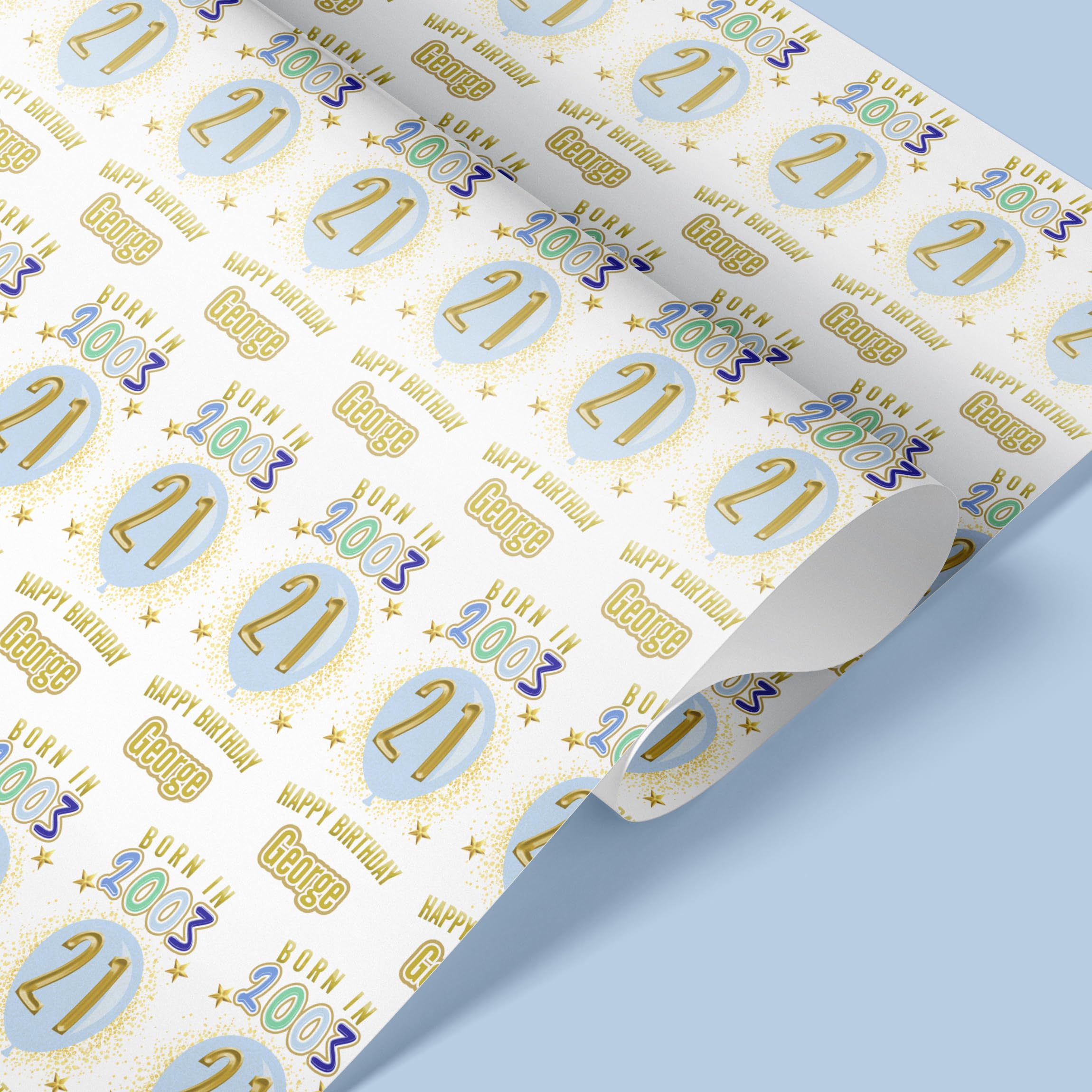 Personalised Born in Year Birthday Gift Wrap | Personalised 21st,30th,40th,50th,60th Birthday Wrapping Paper | Rolls - 61cm Width | Male Blue & Gold Elegant Wrapping Paper (Blue & Gold, 5mt)