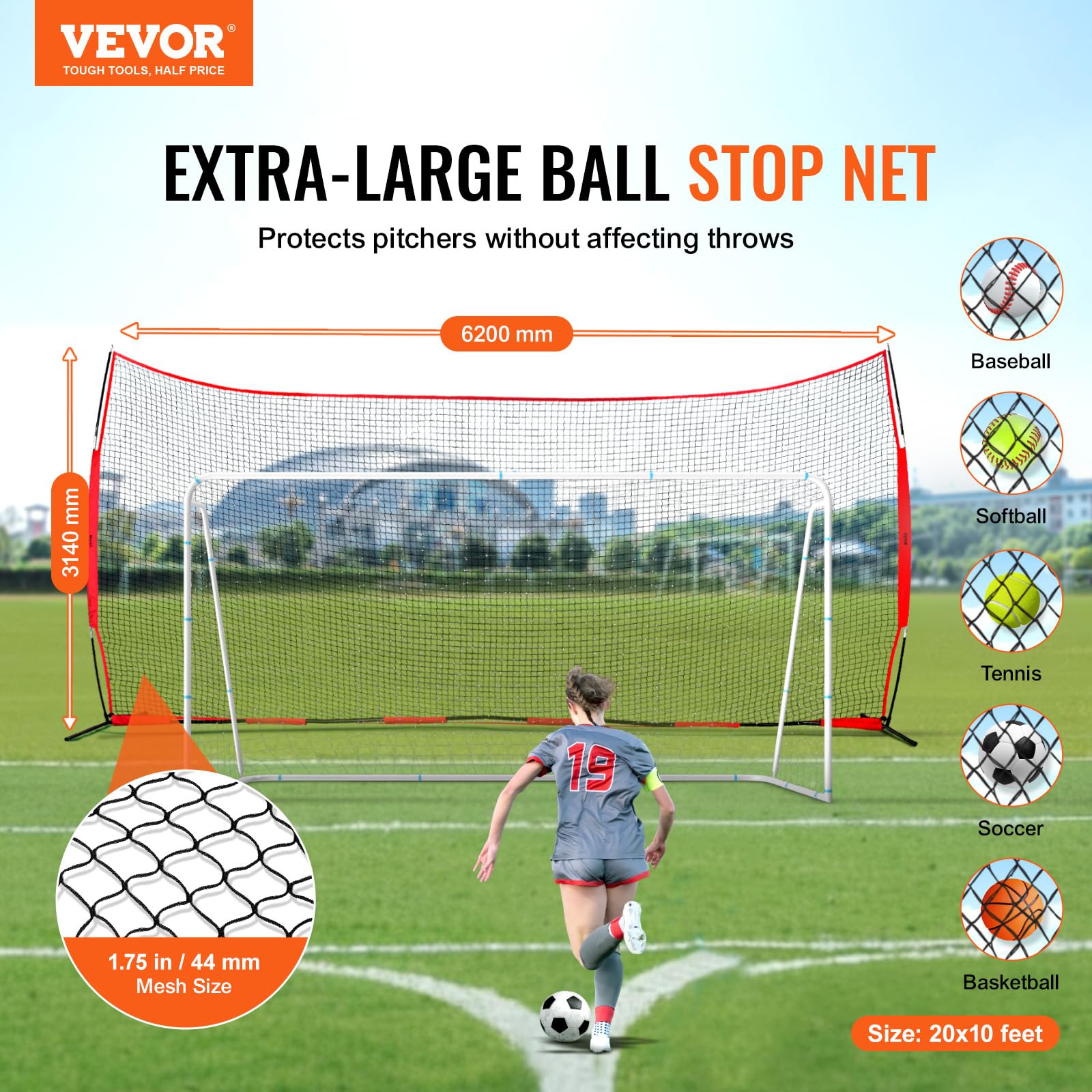VEVOR Barricade - Red de Barrera Deportiva para Pelotas, Equipo de práctica portátil con Bolsa de Transporte, Pantalla de protección para béisbol, sóftbol, Lacrosse, fútbol, Hockey, Entrenamiento,
