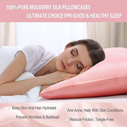 Miniatura 5 de Jadebeads Fundas de almohada 100% pura de seda de morera 22Momme para cabello y piel, funda de almohada de seda rosa con cremallera, 2 unidades para