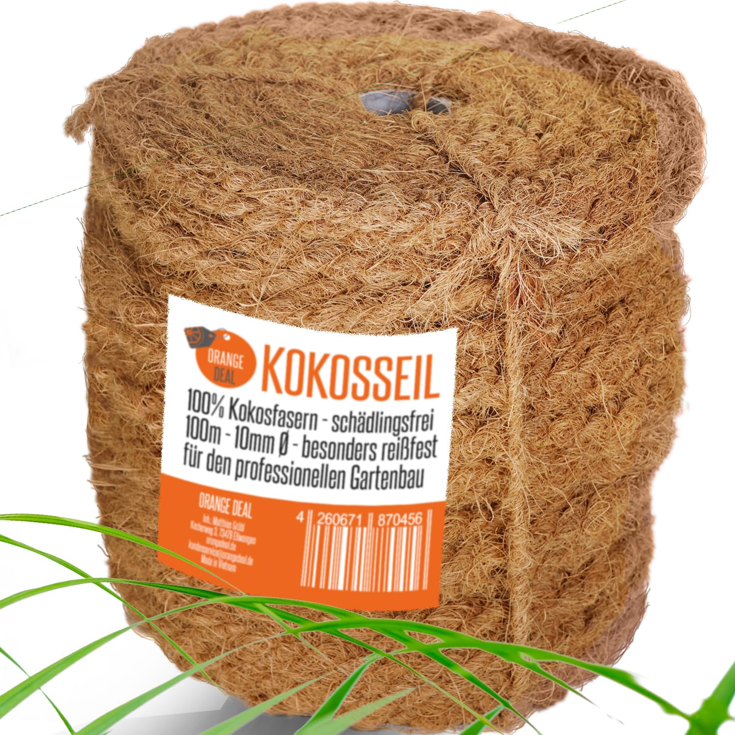Kokosseil 10mm x 100m, Kokosstrick, Strick, Seil für Bäume aus Kokosfaser, Schnur aus Naturfaser statt Bindedraht, Gartenschnur, Kordel, Juteseil, Gartenschnur, Bindfaden, Pflanzenbinder