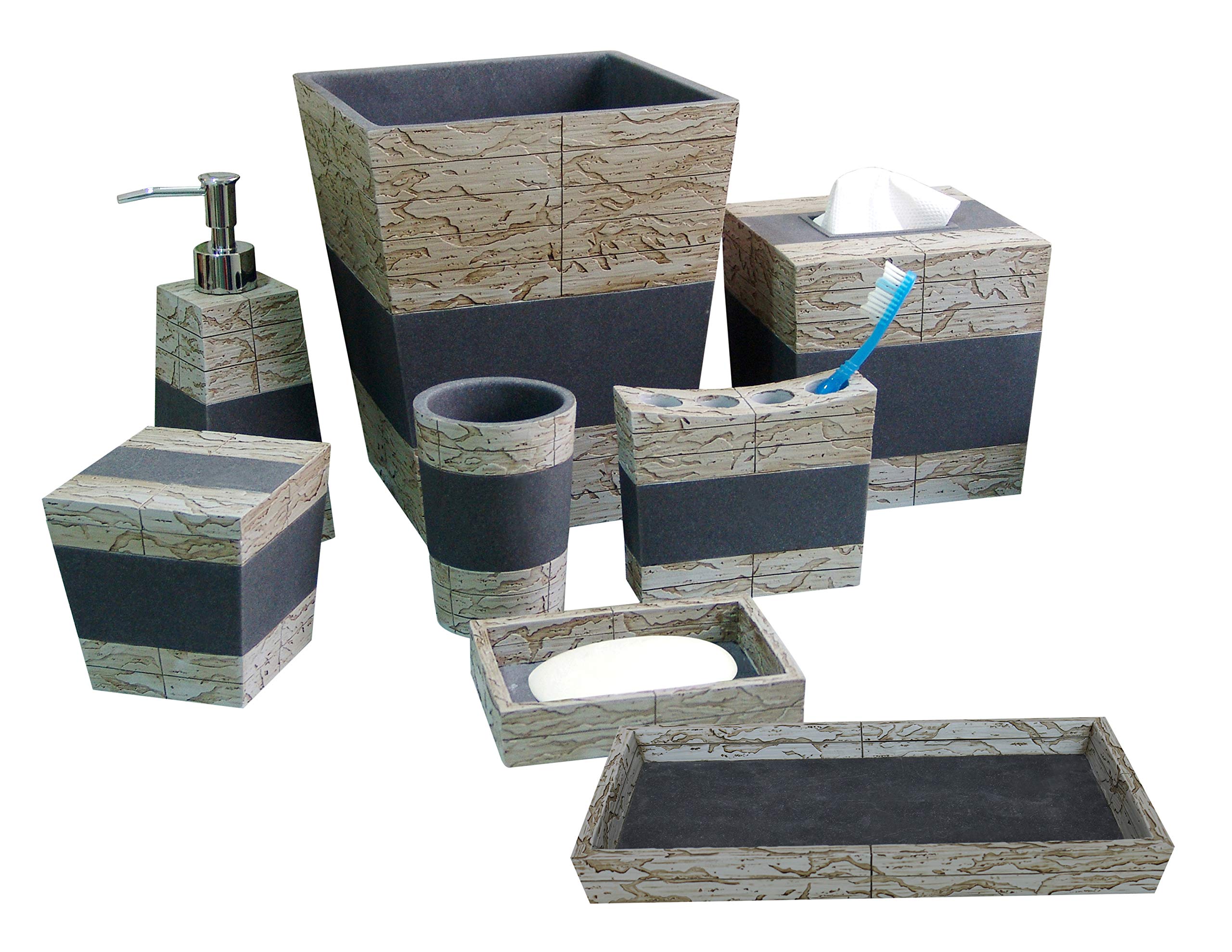 nu steelRUS-8PC/SET Rustic 8Pc Set Bath Collection-Stone Rust/Grey