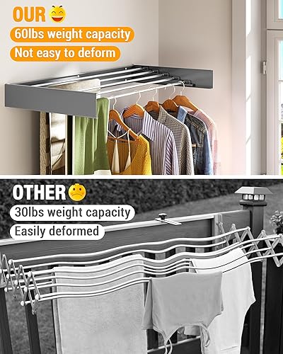 Miniatura 4 de Escurridor para montar en la pared, 31.5 pulgadas de ancho, 13.2 pies lineales, varillas de aluminio 100% ahorradoras de espacio, con plantilla de