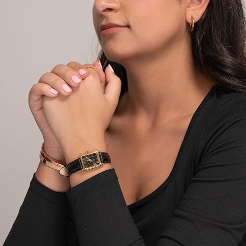 Miniatura 8 de Miykon Relojes vintage para mujer, pequeño y delicado, reloj cuadrado para mujer con piel auténtica, pulido iónico, luminoso y segundero, vidrio