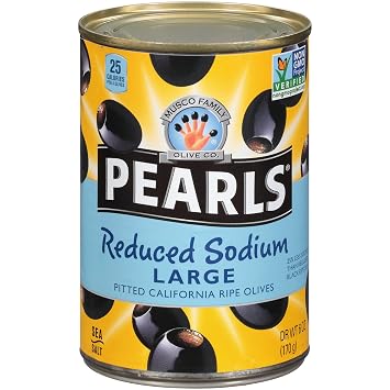 Pearls Reduced-Sodium Ripe Black Pitted Large Olives, 6-Ounce Can
