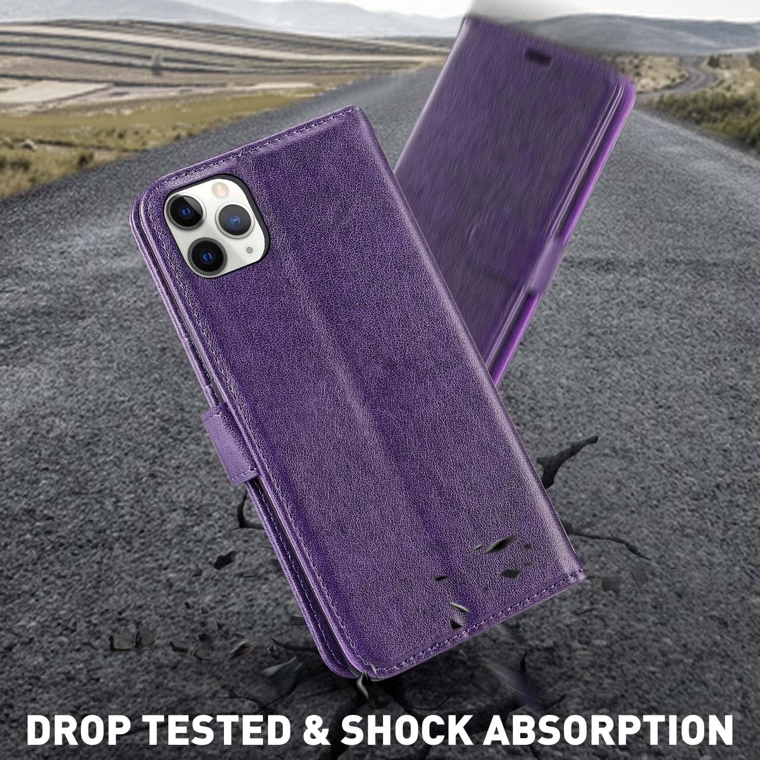 MONASAY iPhone 11 Pro Max 5G Wallet Case, 6.5-inch, [Glass Screen Protector Included] [RFID Blocking] Flip Folio Leather Cell Phone Cover with Credit Card Holder for Apple 11 Pro Max, Purple