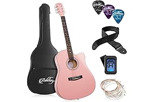 Ashthorpe 41-Inch Pink Beginner Acoustic Guitar Package - Complete Starter Kit for Girls