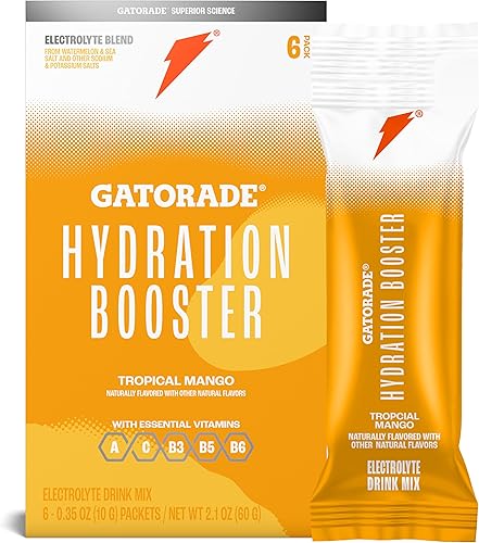 Gatorade Hydration Booster - Sobres de mezcla de bebida con electrolitos, mango tropical, sin colores añadidos ni edulcorantes, con vitaminas A, C,