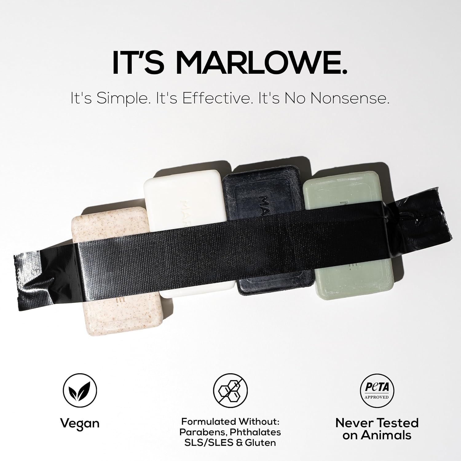 MARLOWE. Soap Discovery Gift Set, Mens Skin Care Variety Selection of Exfoliating Body Scrub, Charcoal, Moisturizing & Polishing Body Bar Soaps for Men, 4 Pack