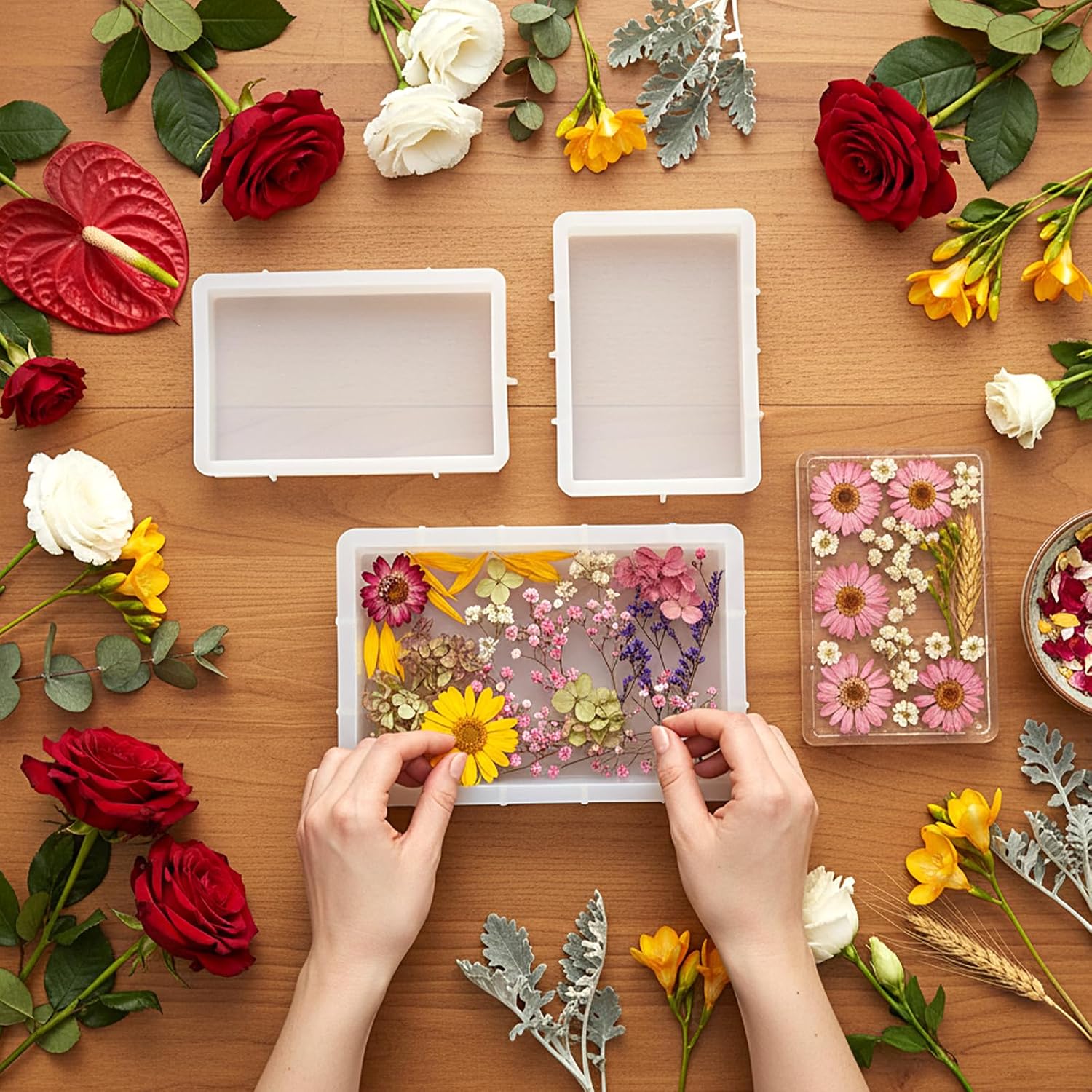 HANLANXUE 4 Pcs Large Rectangular Silicone Molds for Epoxy Resin, Deep Casting Epoxy Mold for Flower Preservation, Deep Pour Molds for Furniture Decor, DIY Wedding Bouquets, Valentine's Day Gifts