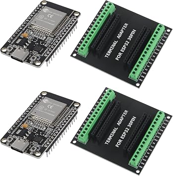 2Set ESP32 Development Board 30Pin Type-C CP2102 WiFi+Bluetooth Dual Core NodeMCU-32S Lua with ESP-WROOM-32 Expansion Board ESP-32S Breakout Terminal Adapter Board