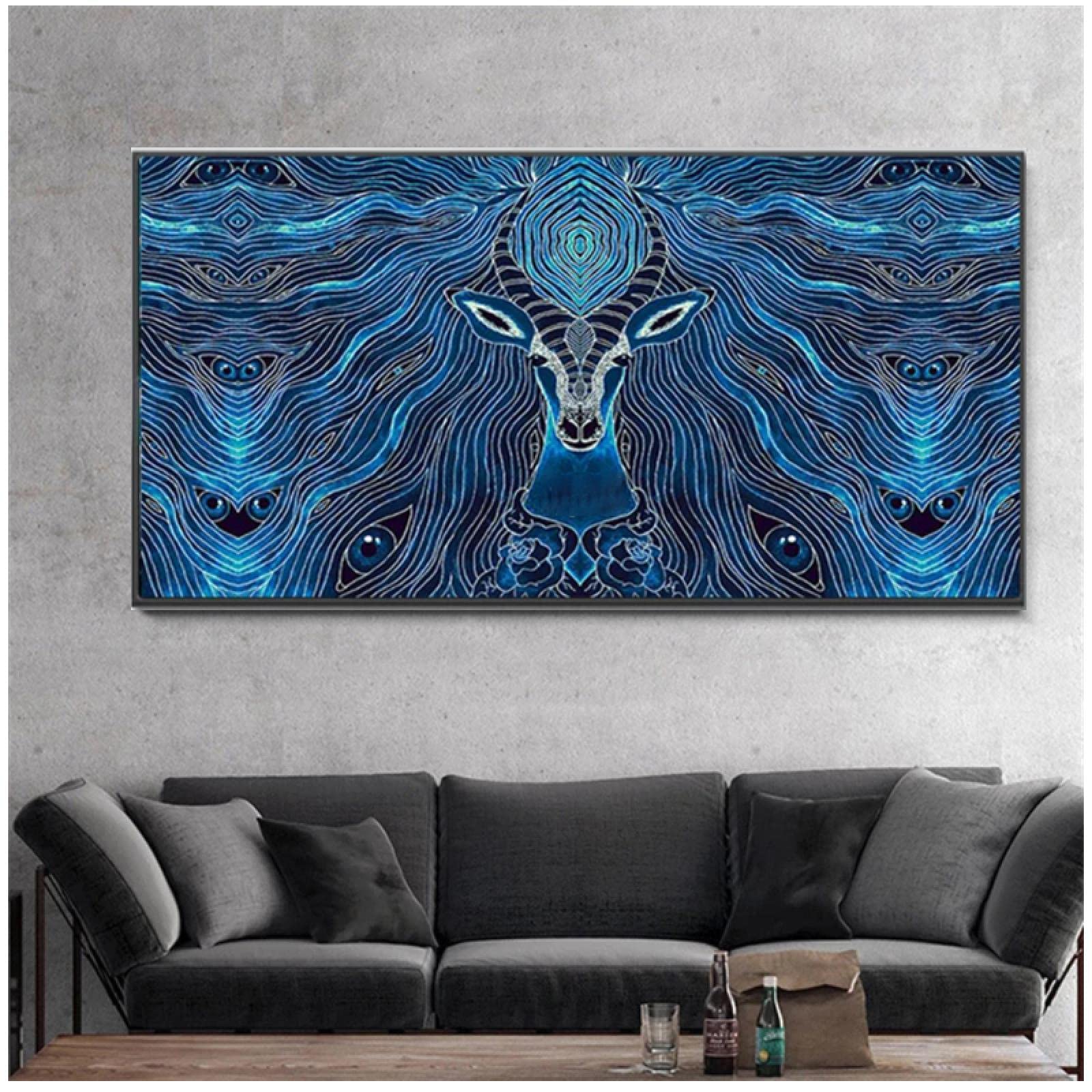 Amazon.co.jp: 北欧のヤギ抽象キャンバス絵画ブルーラインウォール