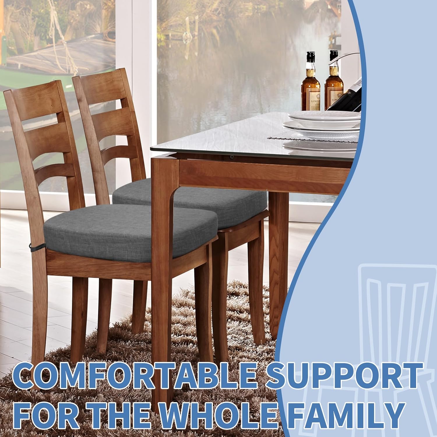 BUYUE Thickened 2.5" Dining Chair Cushions Set of 4, U-Shape High Density Foam Comfortable Chair Pads for Kitchen, Slip Resistant Indoor Seat Cushions (4 PCS, Dark Gray)