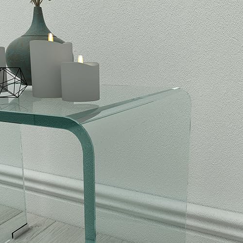Miniatura 4 de Mesa auxiliar de vidrio transparente para sala de estar, mesa auxiliar de cristal, mesita de noche de vidrio moderna, bien a juego con mesa de 1