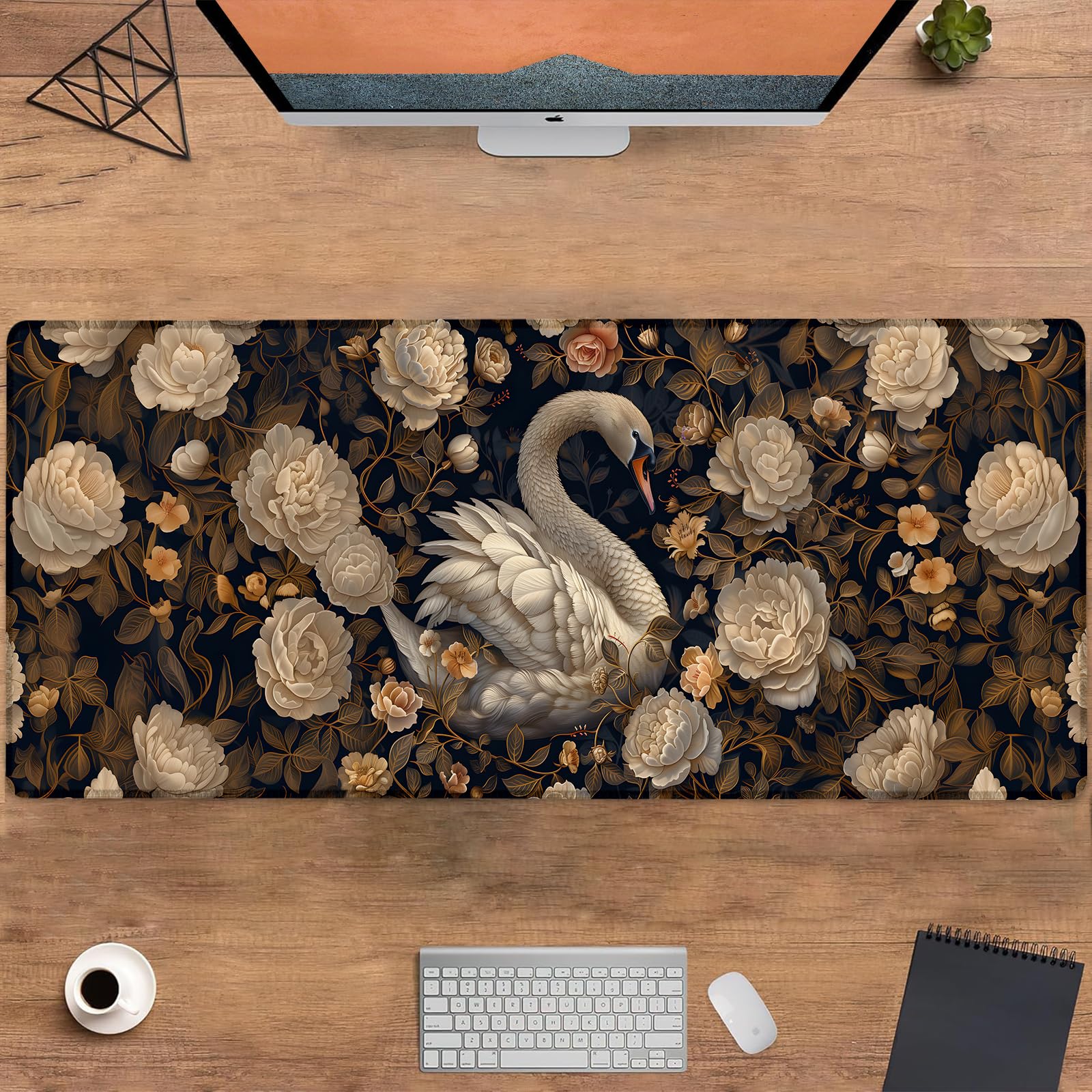 Elegante tappetino per mouse da gioco con cigno, grande tappetino per mouse per scrivania da ufficio delicato per computer portatile, tappetino da lavoro esteso con base antiscivolo, tappetino