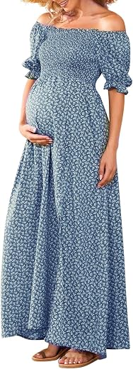 Floral Maternity Dress Square Neck Puff Sleeve Smocked Boho Photoshoot Baby Shower Pregnancy Dresses