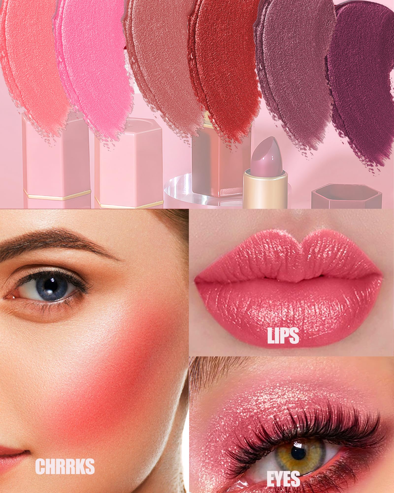 Set mit 6 Lippenstiften mit Glitzer in Braun, Nude, Rosa, Lila und Rot, matt, von hell bis dunkel, für Damen, langanhaltender Lipgloss (24 Stunden), glänzend, wasserfest
