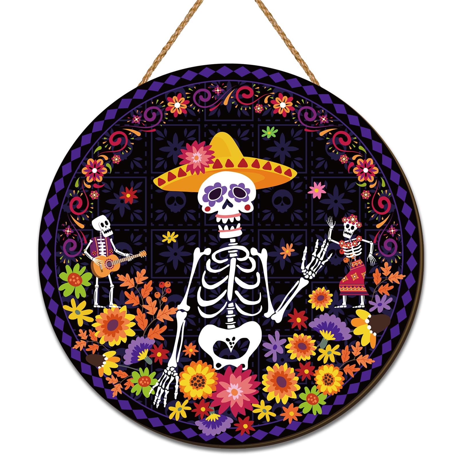 Day of The Dead Decorations Dia De Los Muertos Wooden Door Sign Mexican Sugar Skull Marigolds Floral Decor Day of The Dead Decorations for Home Party