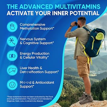 Methylated Multivitamin Gummies: Methylfolate 1000mcg, Methyl B12 1000mcg, B6 25mg, B2 100mg, TMG 300mg & Choline, Ultra Potency MTHFR Support B-Complex Vitamin for Mood Focus Energy, Sugar Free 60cts