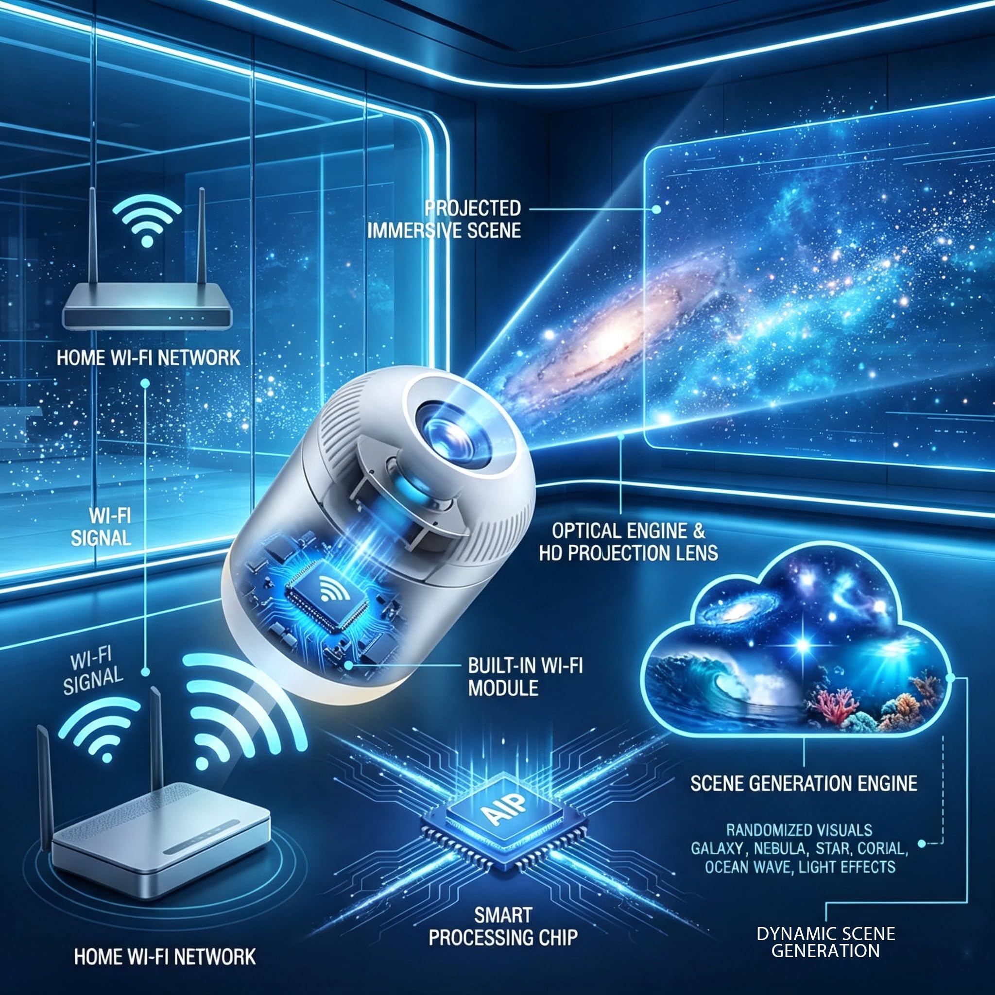 Comauo Sternenprojektor, Ozean- & Galaxie-Projektor mit 24 Projektionsfolien, USB-betrieben, dimmbar, Plug & Play HD Projektor