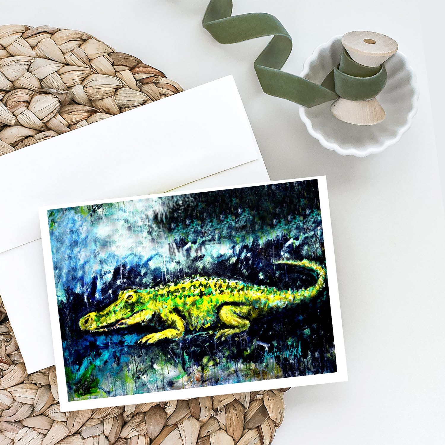 Caroline's Treasures Sneaky Alligator Greeting Cards Pack of 8 Blank Cards with Envelopes Whimsical A7 Size 5x7 Blank Note Cards
