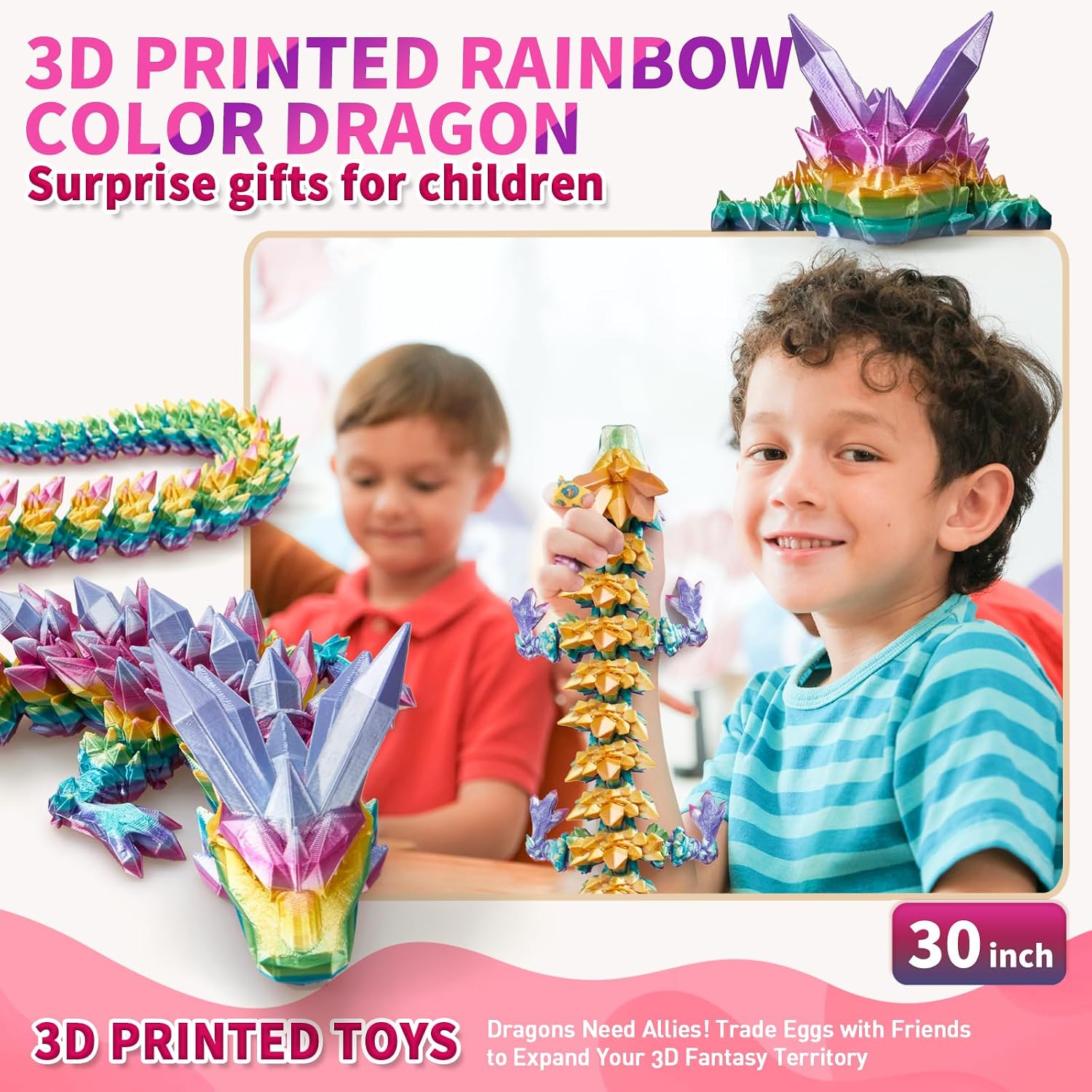 meturebear Large 3D Printed Dragon,30 Inch Big Dragon 3D Printed Toys, Huge Giant Crystal Articulated 3D Dragon,Big 3-D Print Animals for Kid Gift Home Office Desk Figurine Decor