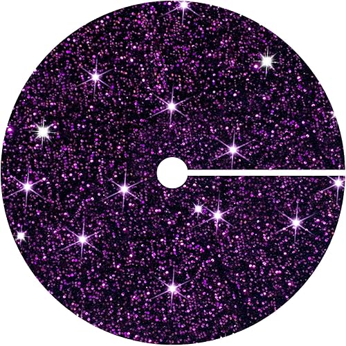 Falda de árbol de Navidad grande de 46 pulgadas, falda de árbol de Navidad con purpurina, falda de base de árbol de secuencia púrpura oscuro, falda