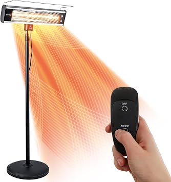 SereneLife Infrared Patio Heater, Electric Patio Heater for Indoor/Outdoor Use, Portable Stand Heater with Remote Control, 1500 W, for Restaurant, Patio, Backyard, Garage, Decks Off Black