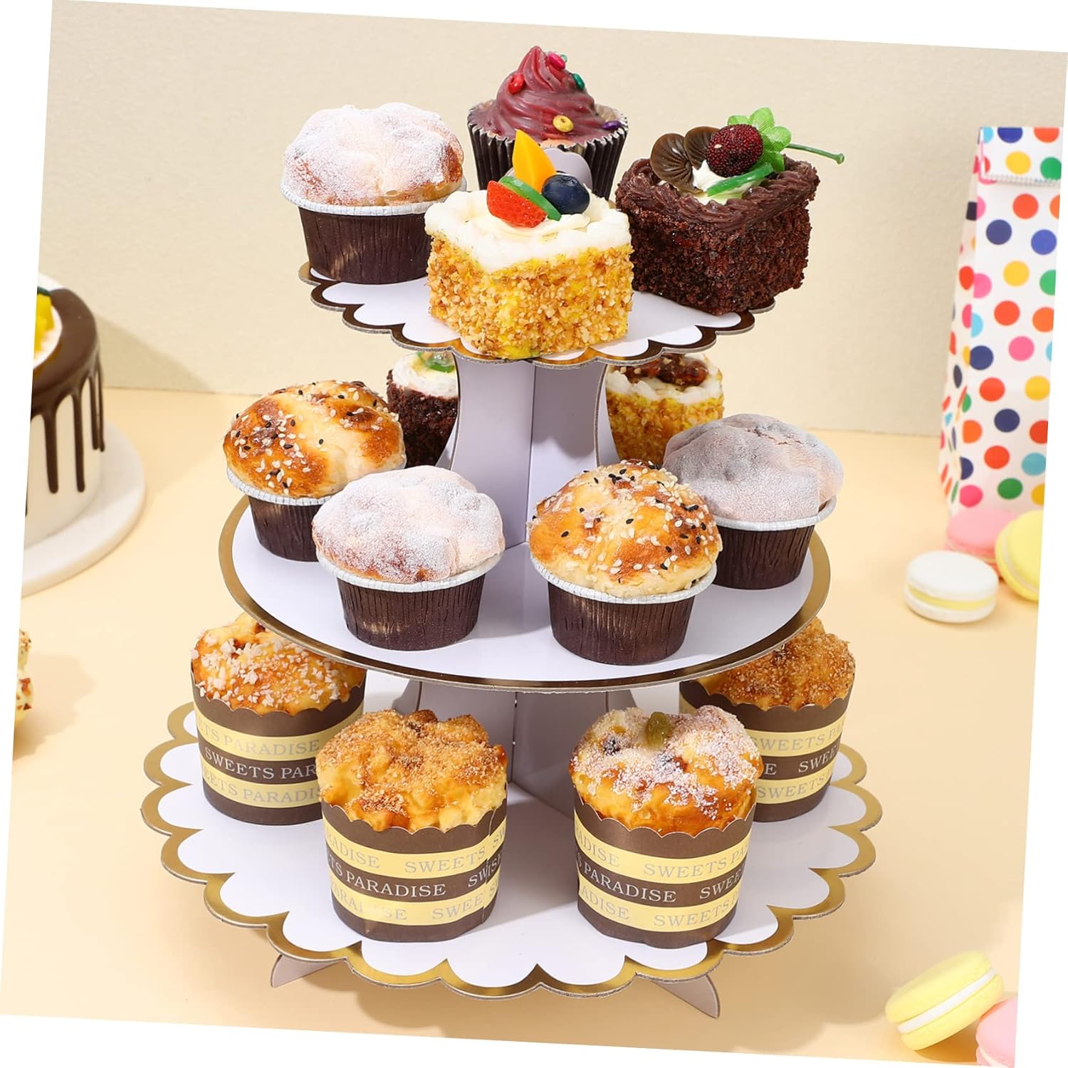 Cabilock 3pcs Cardboard Cupcake Stand Cupcake Display for Birthdays Party Baking Wedding