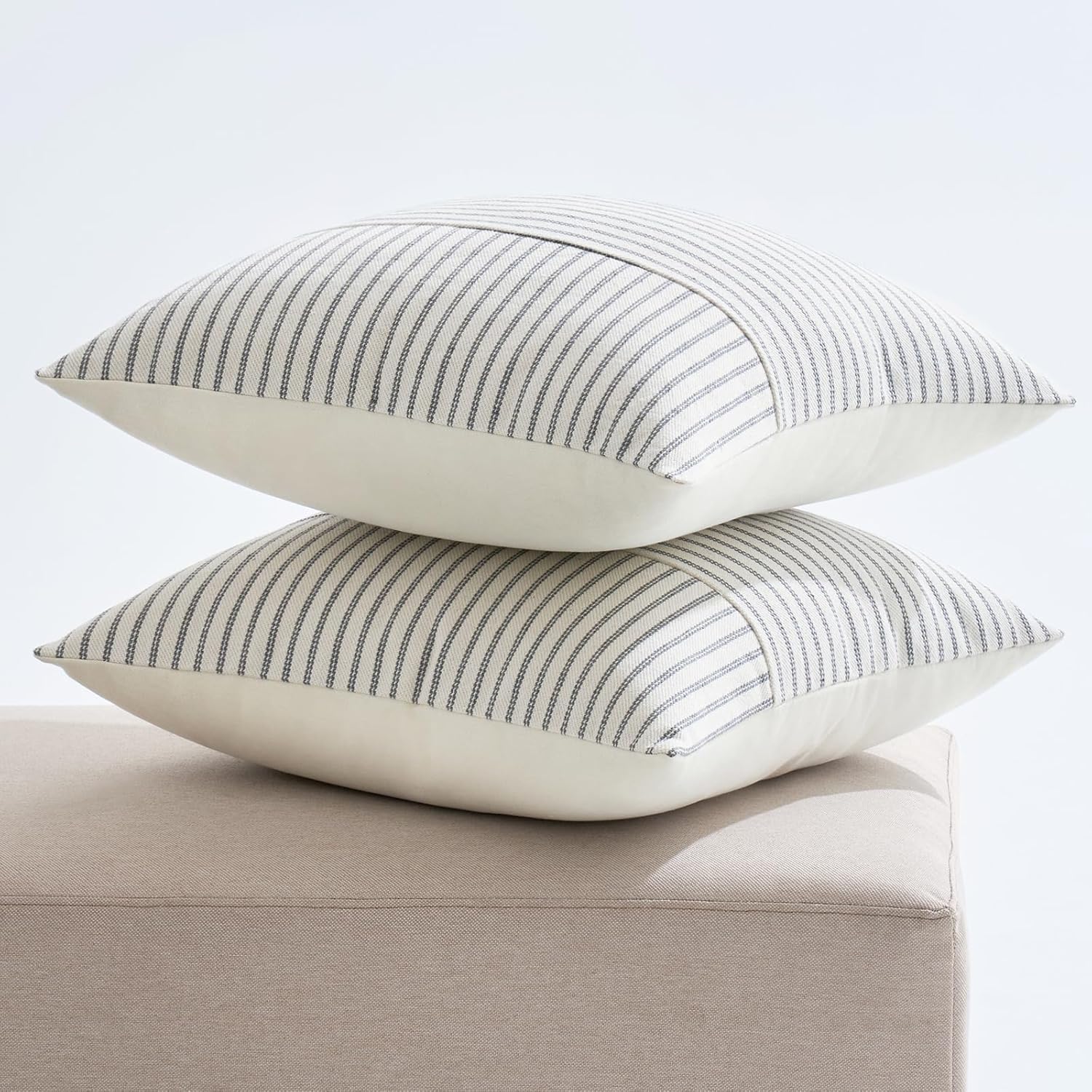 MIULEE Grey and Beige Patchwork Farmhouse Pillow Covers 20x20 Inch, Pack of 2 Striped Linen Decorative Modern Accent Pillow Cases for Sofa Couch Bedroom