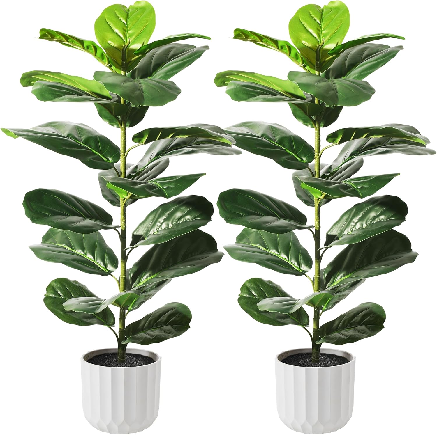 Suntee 2 Pack Artificial Fiddle Leaf Fig Tree, 30" Ficus Lyrata Fake Plants with Pots, Floor Plant Outdoor Faux Plants for Living Room, Corner, Office, Patio, Windowsill Decor
