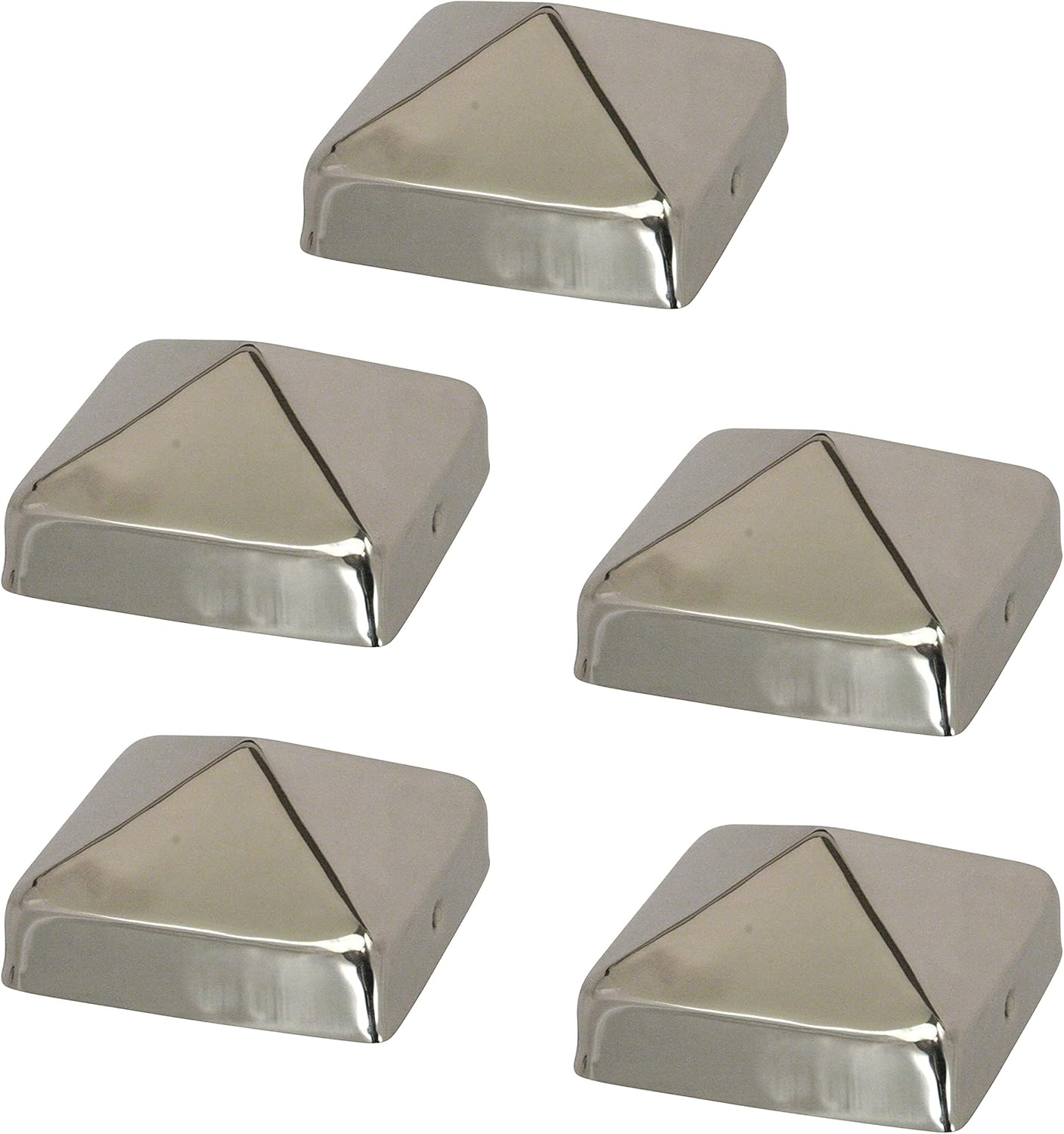4x4 Stainless Steel Pyramid Post Caps (5-Pack) - Extended Lip - Will Not Rust (3-1/2" x 3-1/2") (5, 4x4)