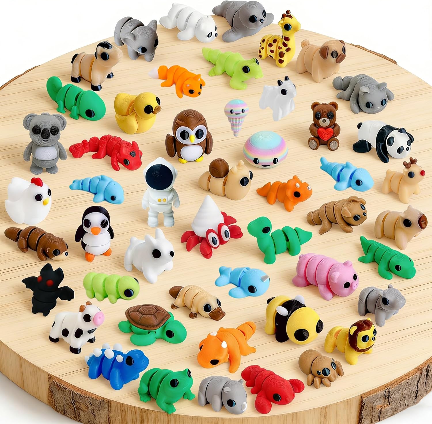 50PCS Mini 3D Printed Animal Figurines Bulk, Articulated Flexible Fidget Toy Mystery Set, Random Small Animal Figures for Kids Classroom Rewards, Party Favors, Stocking Stuffers Gifts (50)