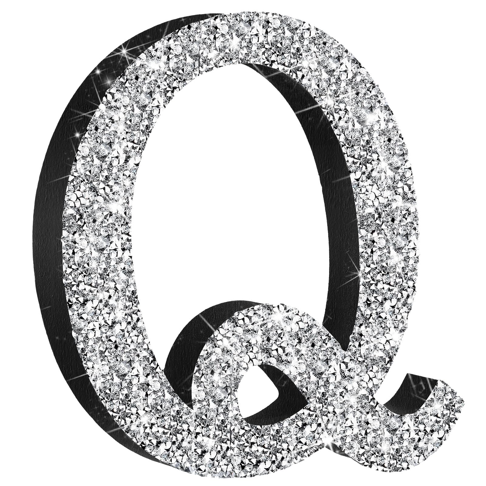 Qunclay 5.7" Silver Crystal Diamond Bling Letters Crushed Diamond Decoration Wooden Glitter Letter with Screw and Hooks Rhinestone Gift for Wedding Y2k Mcbling Bedroom Wall Decor (Letter Q)