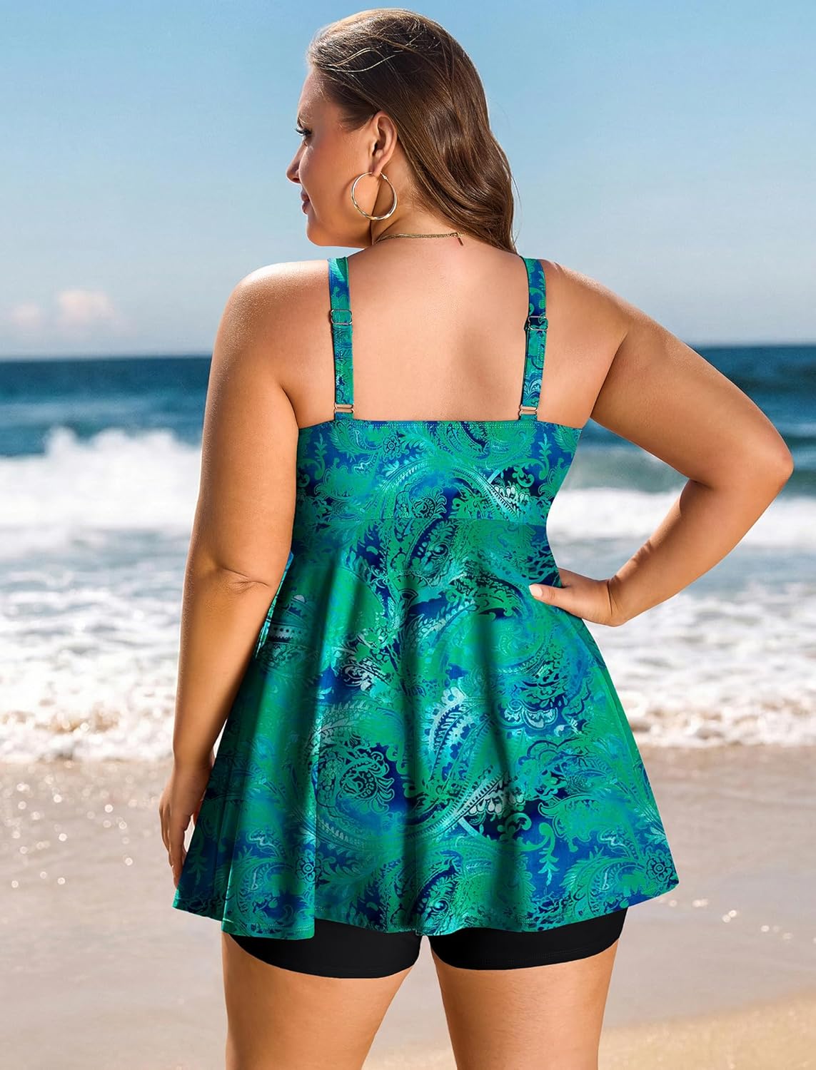 HUSKARY Plus Size Swimsuits for Women Swim Dress Tummy Control Two Piece Bathing Suit Flowy Tankini with Boyshorts - Image 3