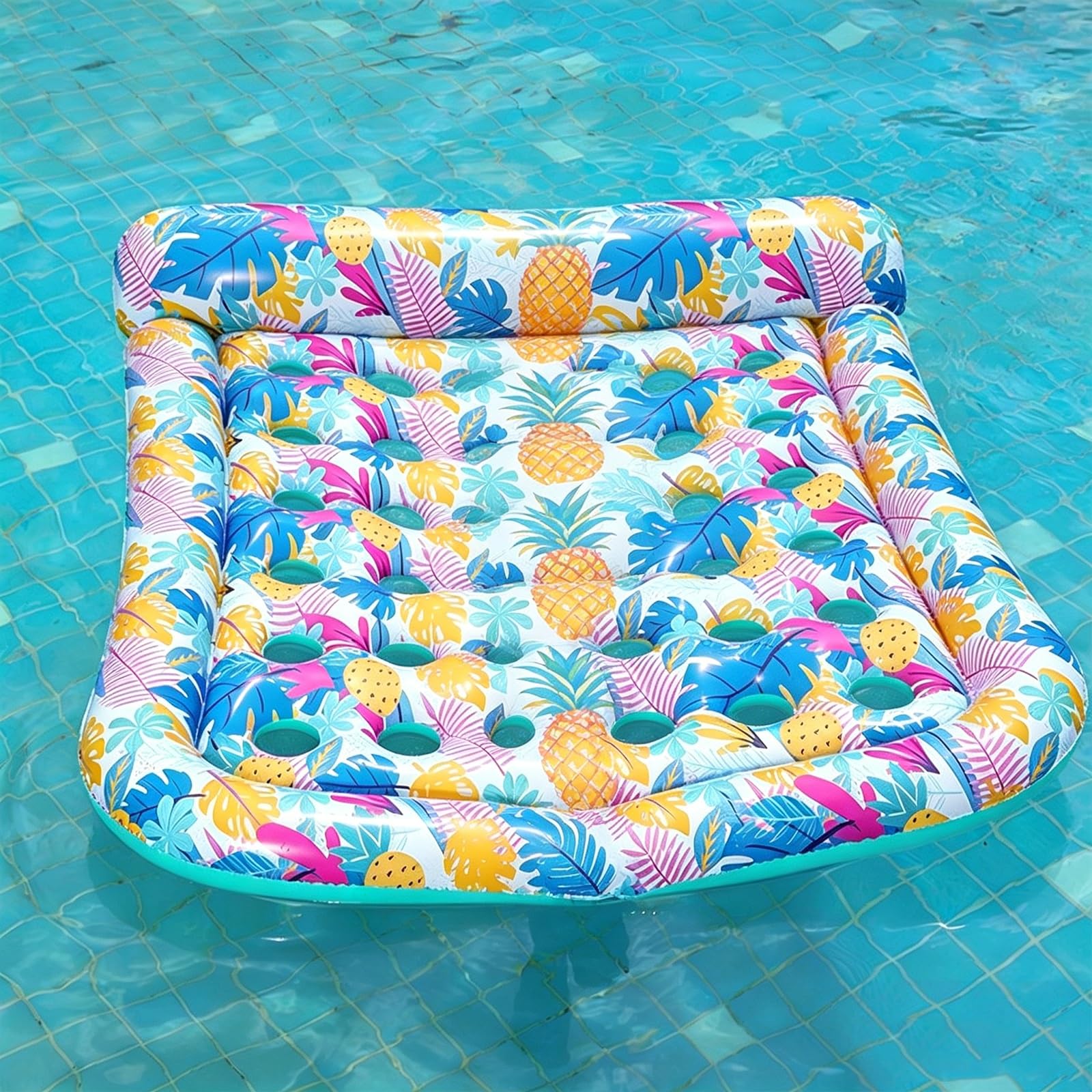 Lettino Gonfiabile Galleggiante per 2 Persone, Lettino Abbronzante per Piscina, Zattera Gonfiabile Resistente per Piscina, Spiaggia, Lago e Feste Estive