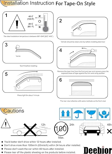 Miniatura 7 de Deebior 94815 - Protector de lluvia para ventana lateral, con cinta inastillable, humo oscuro, 4 pantallas de ventana para Toyota Tundra 2000-2006,