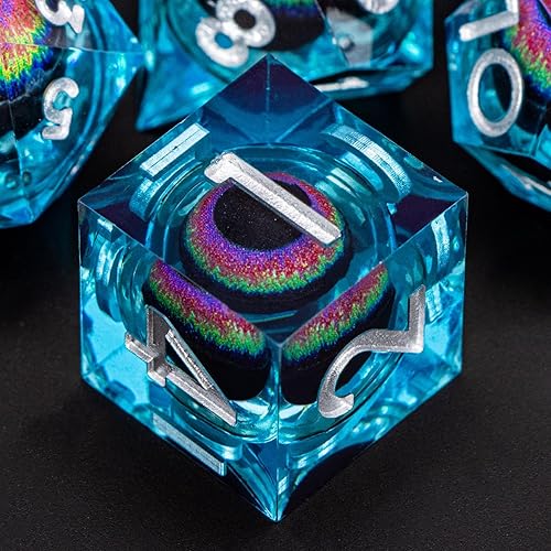 Miniatura 8 de DND - Juego de dados de ojo de dragón con caja, 7 dados poliédricos de resina de borde afilado, juego de dados poliédricos de núcleo líquido D y D