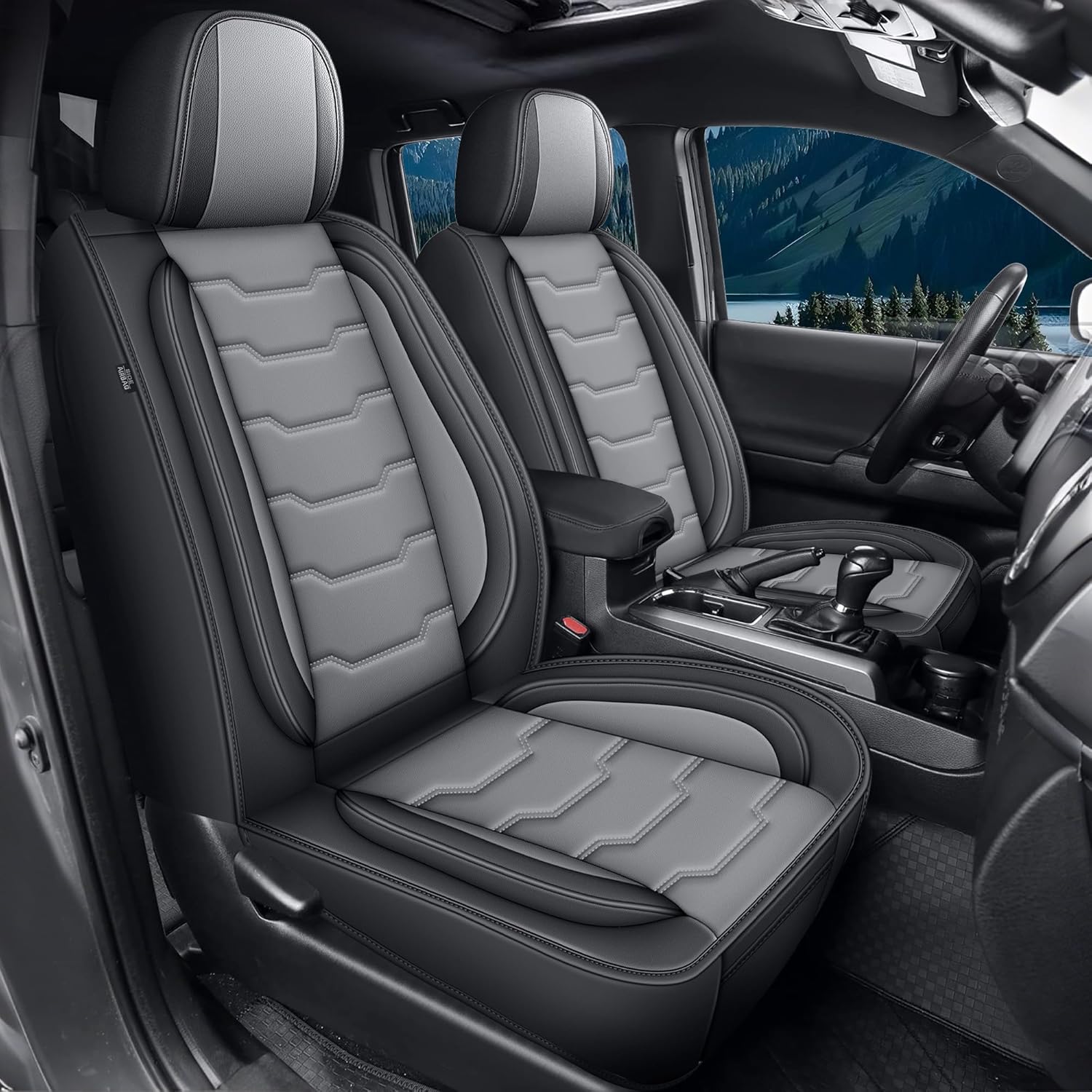 Truck Seat Covers Fit for Toyota Tacoma 2024 2025 2026 Leather Car Seat Covers for Pick-up Double Cab SR,SR5,TRD Sport,TRD Off-Road,Fully Covered Car Seat Protector(Black & Grey,5 Full Set)