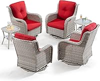 Vista 12 de Joyside Juego de 2 sillas giratorias para patio al aire libre y mesa auxiliar a juego, juego de 3 piezas de mimbre para patio con cojines de tela