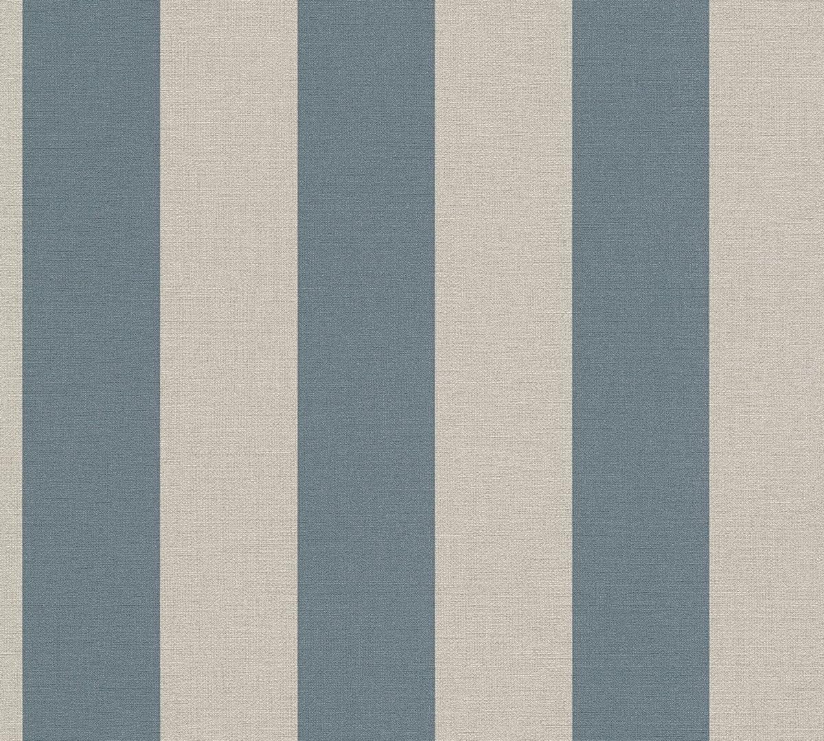 A.S. Création 386651 Wallpaper Stripes Blue Brown, Wallpaper Country House Style, Non-Woven Wallpaper Living Room Modern