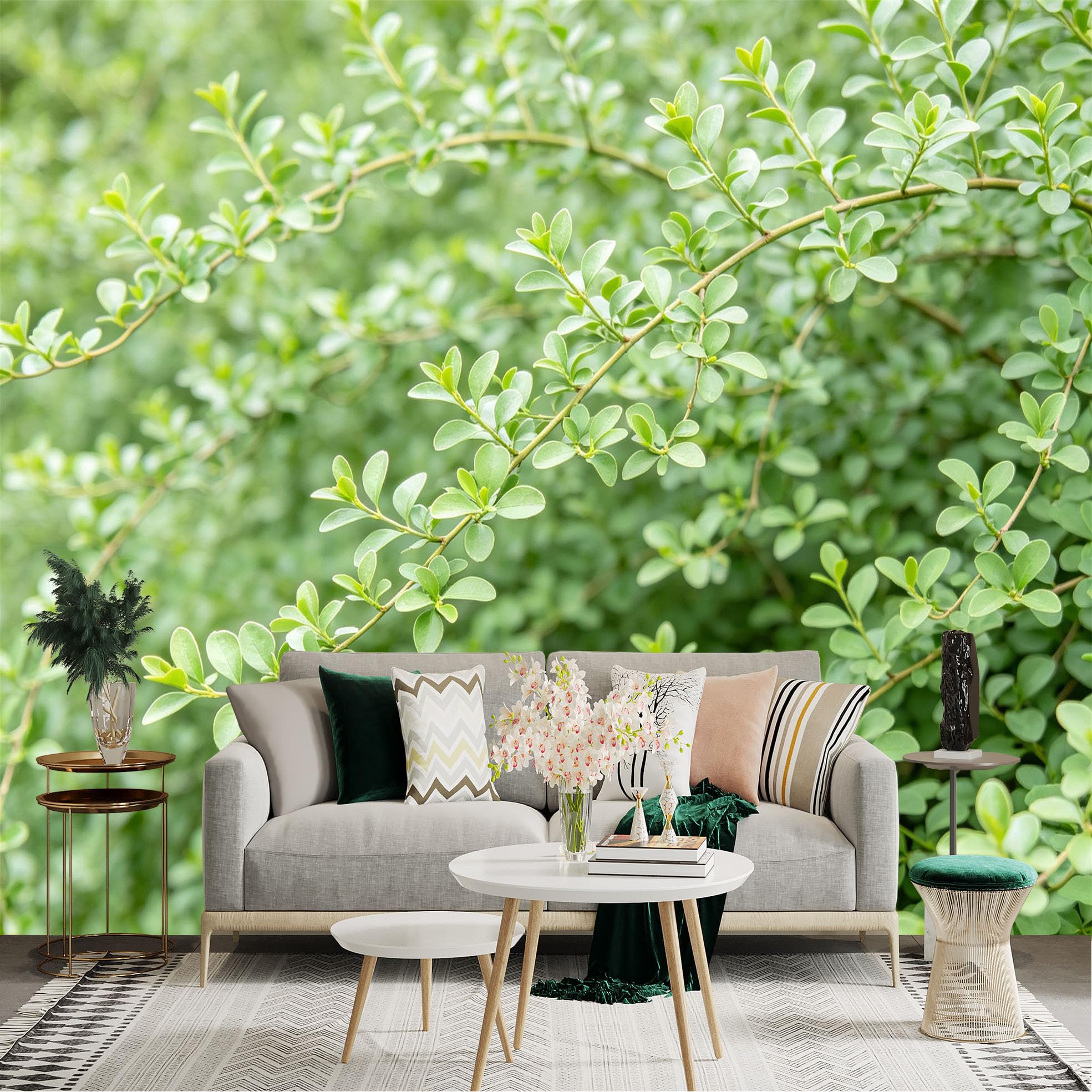 Lnzczhyre Dbh260521264 Custom Size Wall Sticker Mural， Fresh Green Leaves， Nature Foliage Pattern， Botanical Garden Theme， Natural Plant Backdrop， For Wall Decoration， Peelandstick Wall Decals.