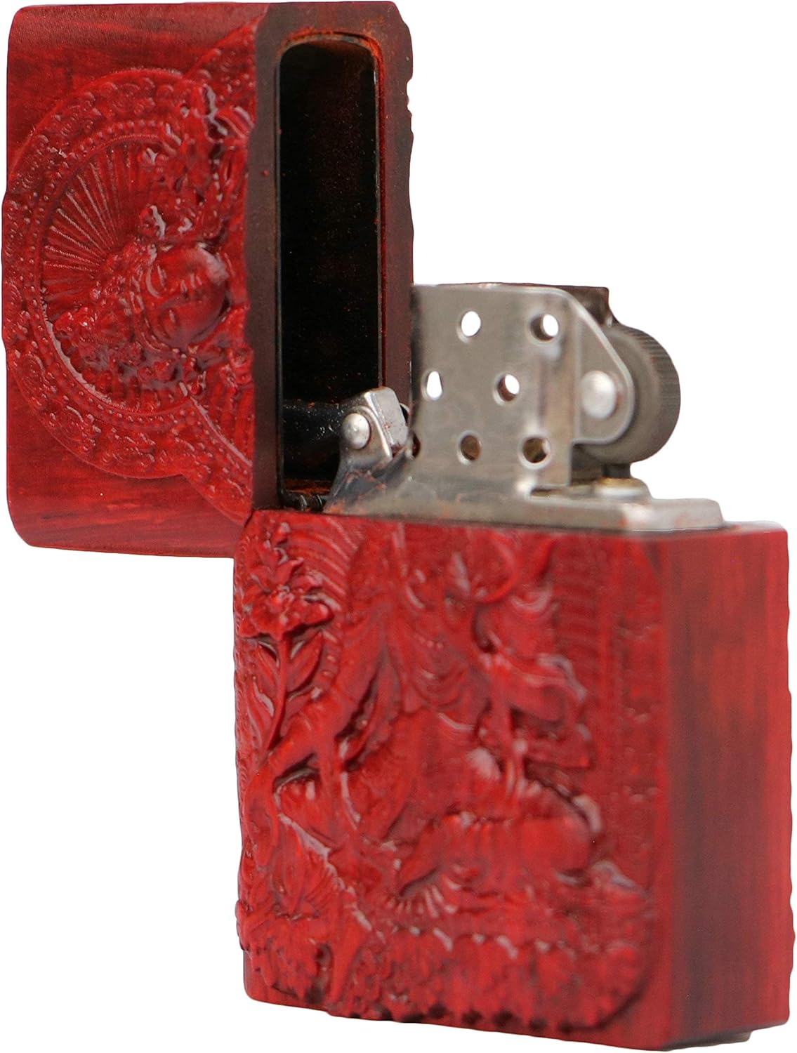 Natural Huanghuali Wood Rosewood Carving Protector Deity Lighter Shell Box for Zippo Module (Green Tara)