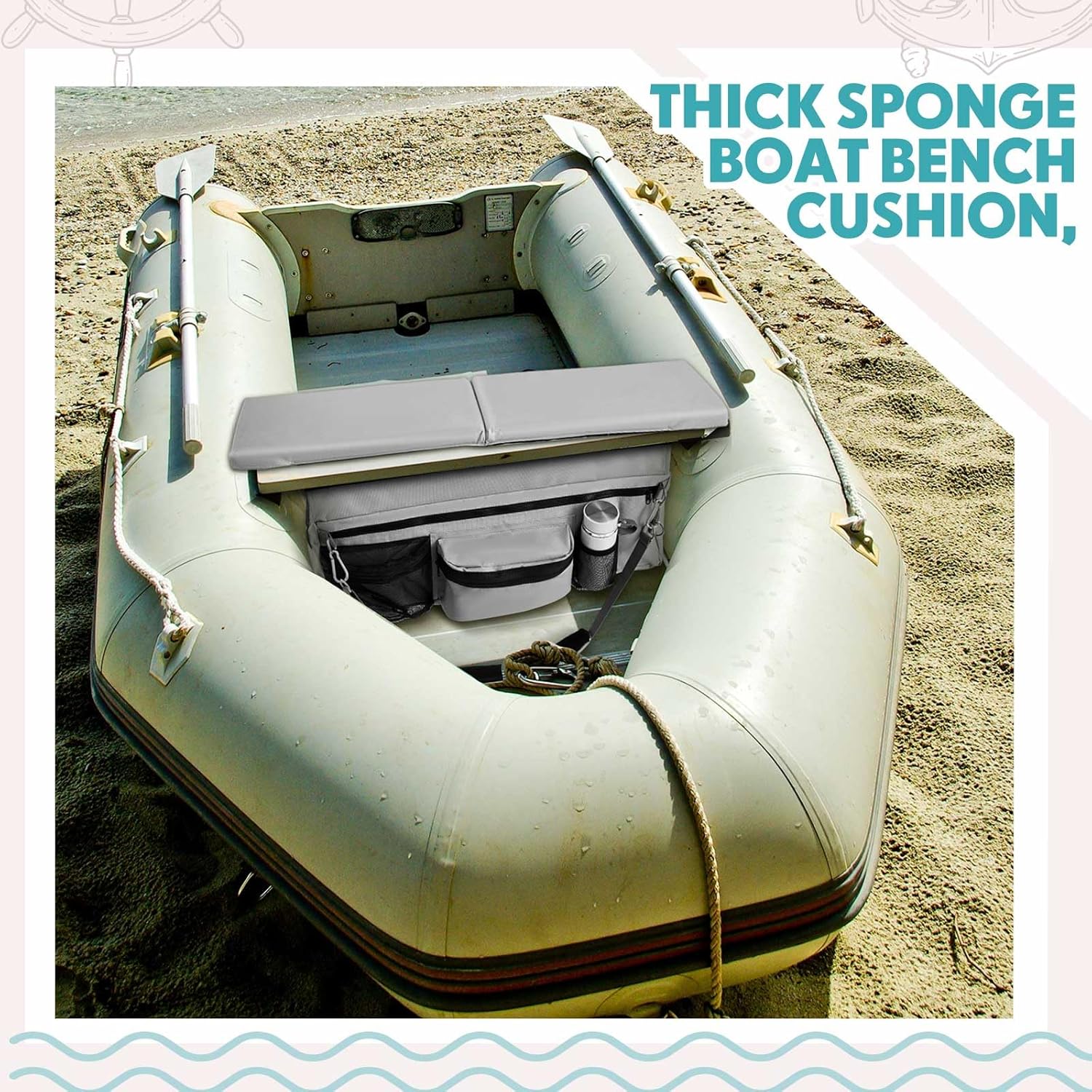 Dansydaisy Dinghy Inflatable Boat Seat Cushion and Underseat Storage Bag with Pockets Thick Sponge Seat Water Resistant Outdoor Bench Cushion