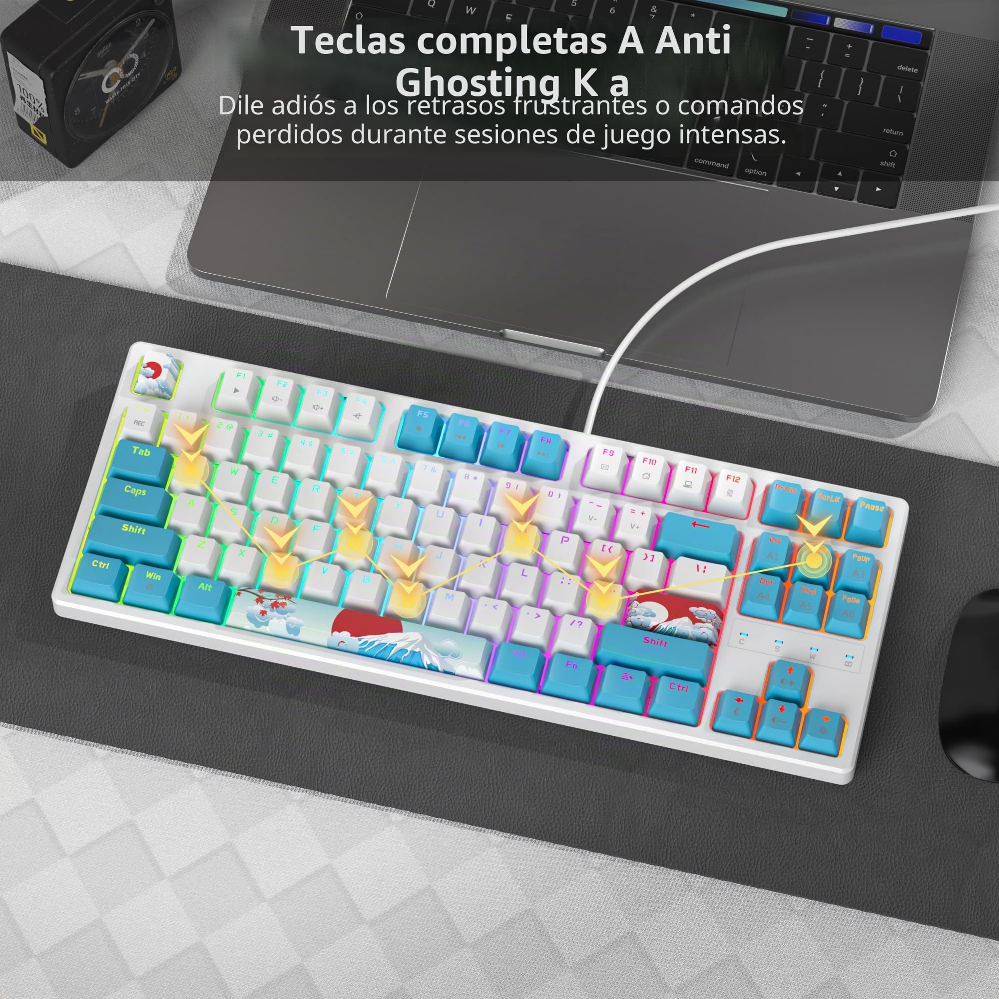 Teclado mecánico para Juegos, 75% Tenkeyless Teclado Gaming con Cable y sin Teclado Numérico, Iluminación RGB，Americano QWERTY