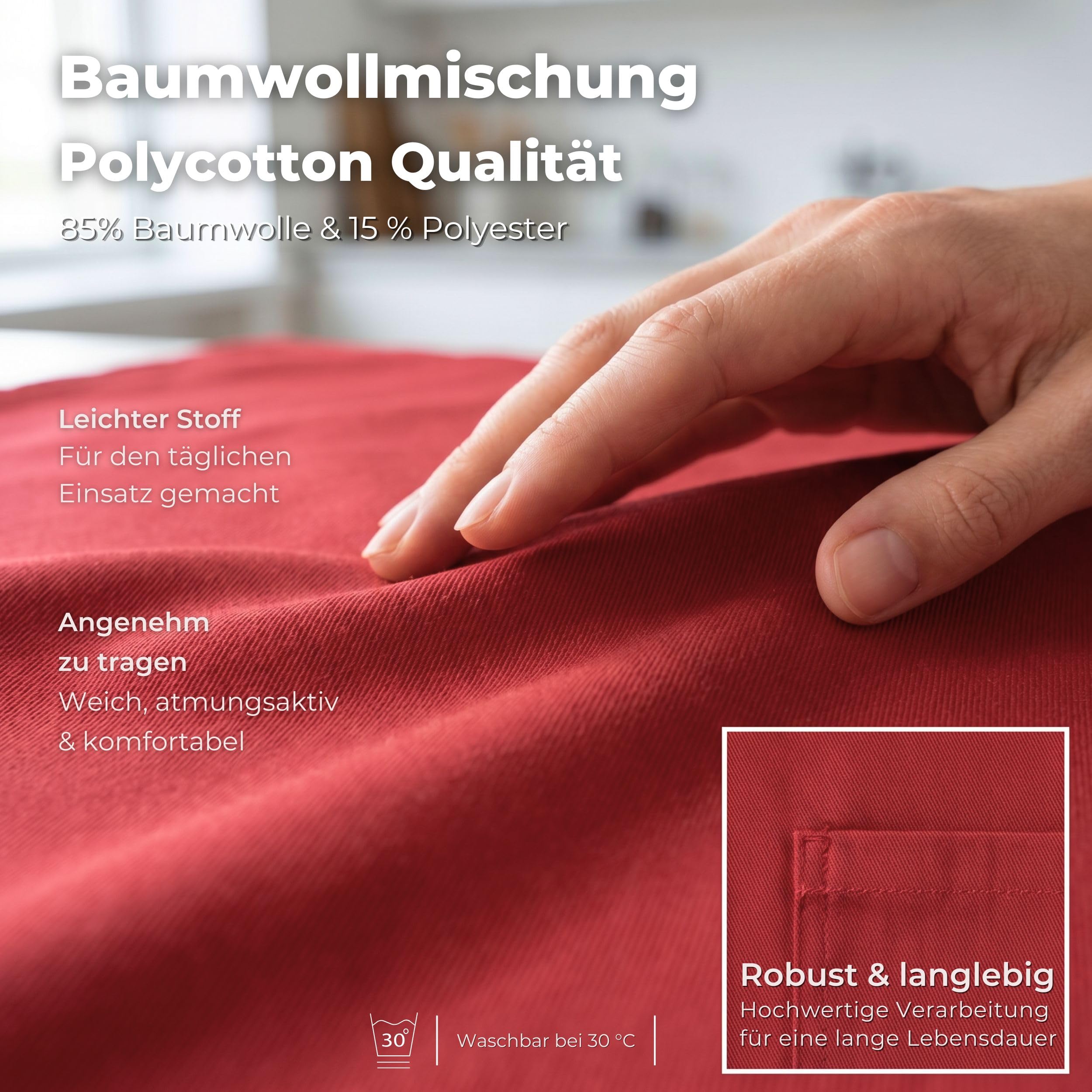 Kochschürze 4er SET Küchenschürze Baumwolle Schürze mit Tasche