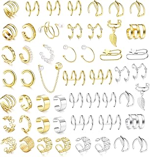 52 Pcs Ear Cuff, Helix Cartilage Clip on Earrings Ear Cartilage Clip on Wrap Earrings Ear Cuffs for Women Men Non Piercing Ear Piercing Fake Earrings Set(Gold/Silver)